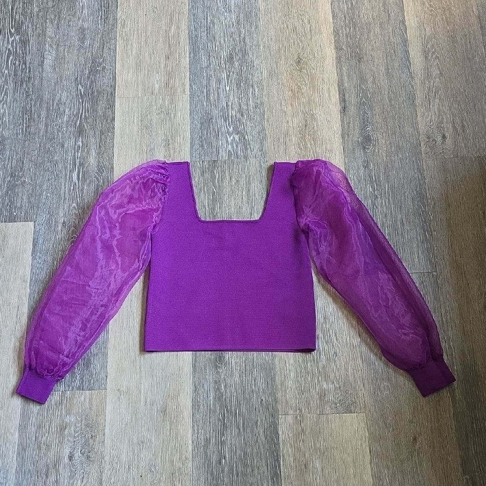 House of Harlow 1960 Magenta Square-Neck Puff-Sleeve Top